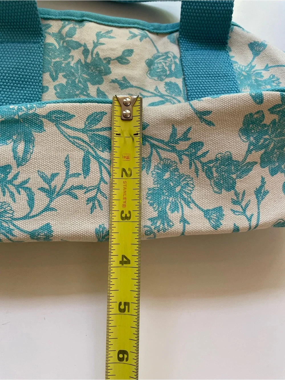 Canvas Floral Tote Bag in Teal